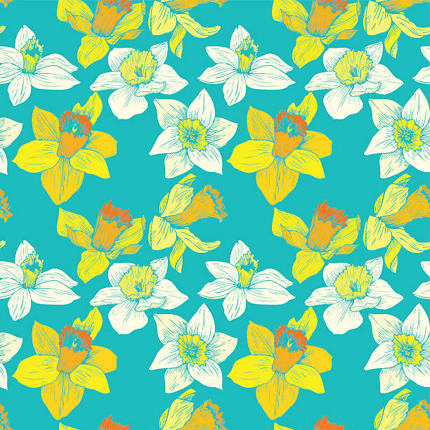 벡터 원활한 플로럴 패턴의 narcissuses - daffodil spring backgrounds sky stock illustrations