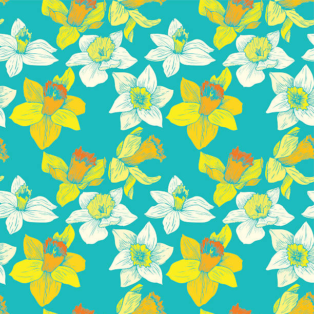 wektor bezszwowe kwiatowy wzór z narcissuses - daffodil spring backgrounds sky stock illustrations