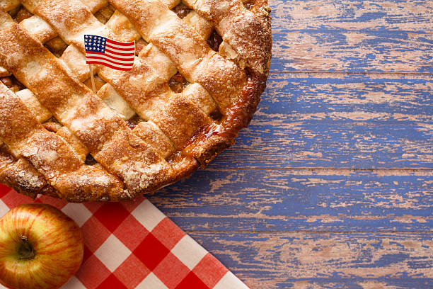 July Apple Pie US flag on a latice crust apple pie apple pie photos stock pictures, royalty-free photos & images