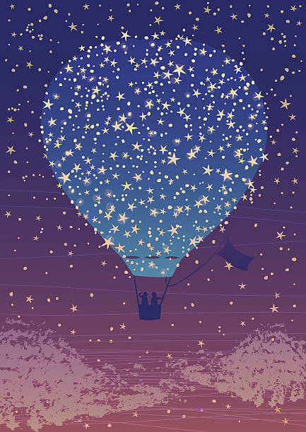 Air Balloon in the Night Sky vector art illustration