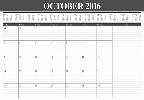 table calendar- October 2016 Simple table calendar for 2016 year 2016 stock pictures, royalty-free photos & images