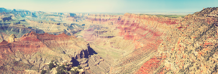 Vintage retro toned panoramic view of Grand Canyon, USA.