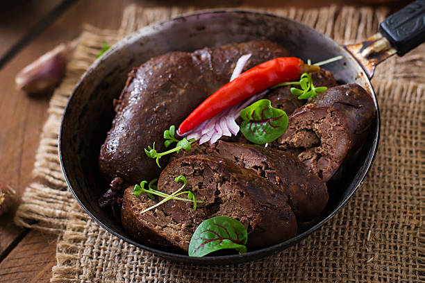 홈메이트 유혈 소시지에 내장류 있는 늙음 압살했다 배경기술 - blood pudding 뉴스 사진 이미지