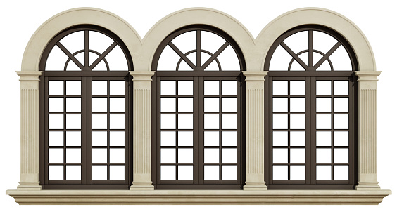 Mullioned window with stone frame and pilaster isolated on white - 3D Rendering