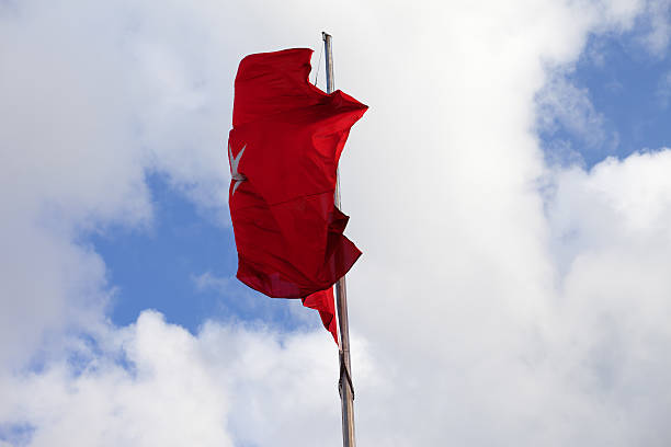 istock Turkish flag on flagpole waving in wind 499745510