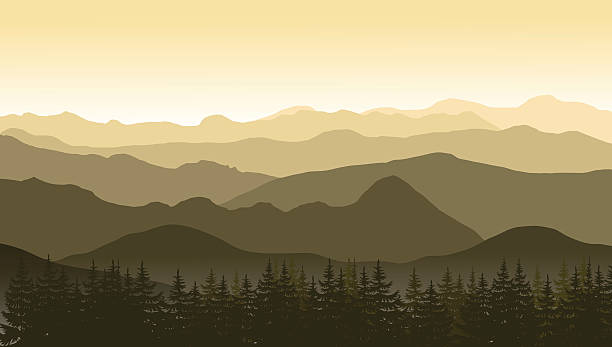 illustrazioni stock, clip art, cartoni animati e icone di tendenza di paesaggio di montagna di colori marrone al mattino. - great smoky mountains illustrations