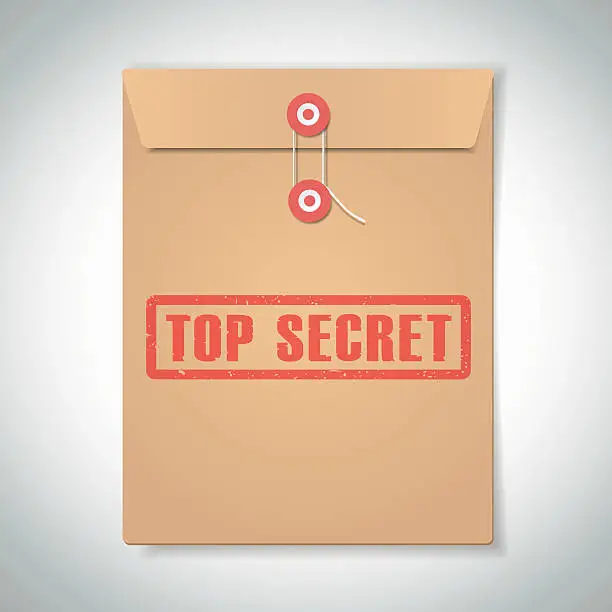 Vector illustration of Stamp top secret with red text over brown document file