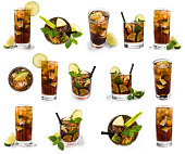 Longdrinks (Cuba Libre) isolated on white