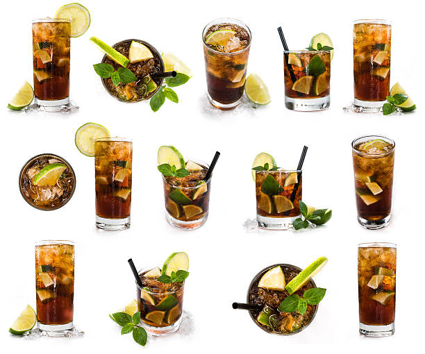 Longdrinks (Cuba Libre) isolated on white Longdrinks (Cuba Libre) isolated on white background as high resolution collage cuba libre stock pictures, royalty-free photos & images