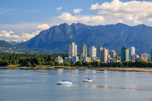 The West End of Vancouver View on The West End of Vancouver across English Bay beach english bay vancouver skyline stock pictures, royalty-free photos & images