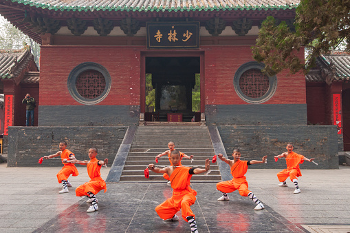 Dengfeng,Henan,China-October 21,2013:The group of Shaolin kungfu performs at Shaolin Temple in Dengfeng of Henan Province, China.