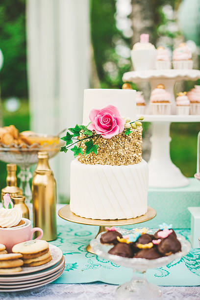istock Prettiest wedding cake on dessert table 499755399