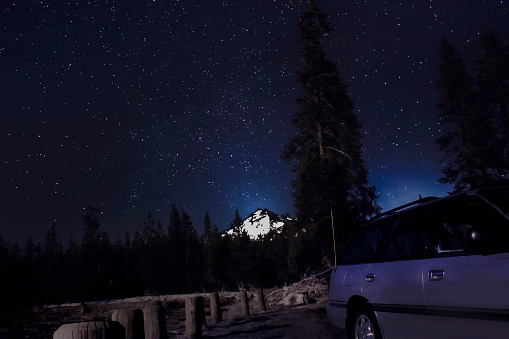 Broken top mountain with a beautiful starry night sky in the background