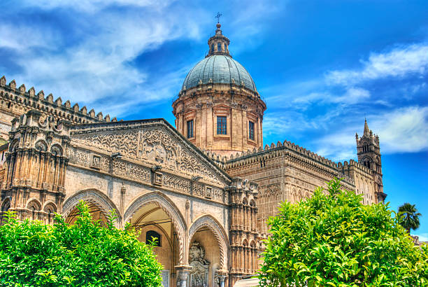 Cathedral of Palermo- Sicily Detail of the cathedral of Palermo in High Dynamic Range. norman style stock pictures, royalty-free photos & images