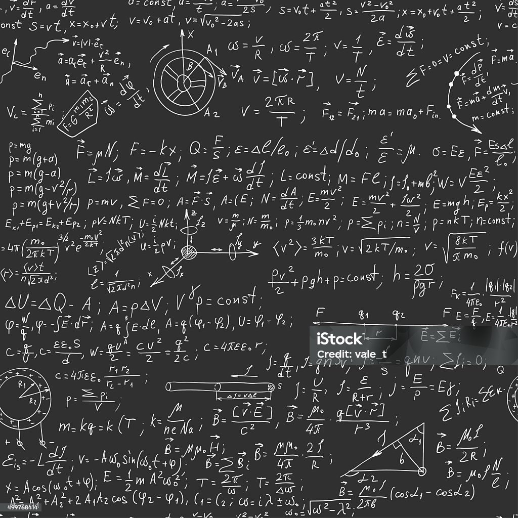 Hand writing physics formula Hand writing physics formula on seamless blackboard Mathematical Symbol Stock Photo