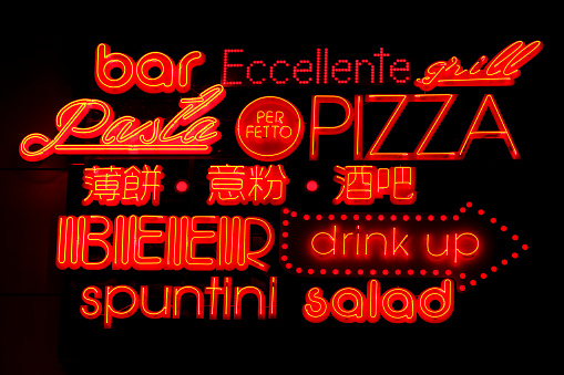 Neon sign of a restaurant