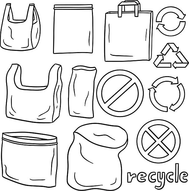 illustrations, cliparts, dessins animés et icônes de vecteur ensemble de sac en plastique et recycle icône - antipollution