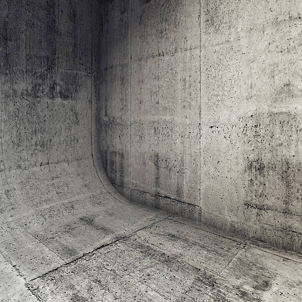 sfondo di cemento con bordi arrotondati 3d interni - rounding foto e immagini stock