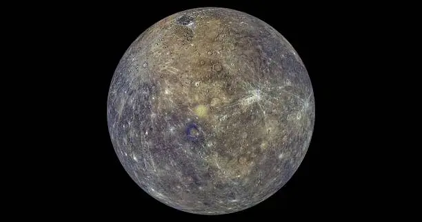 This is a 3d render of mercury in what It would look like in colour.