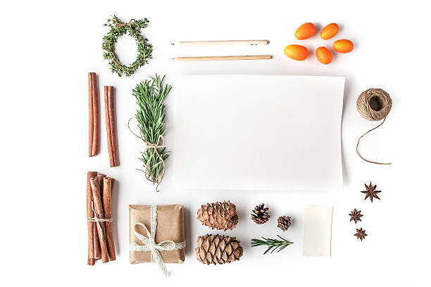 Set to create  Christmas card on the white background horizontal stock photo