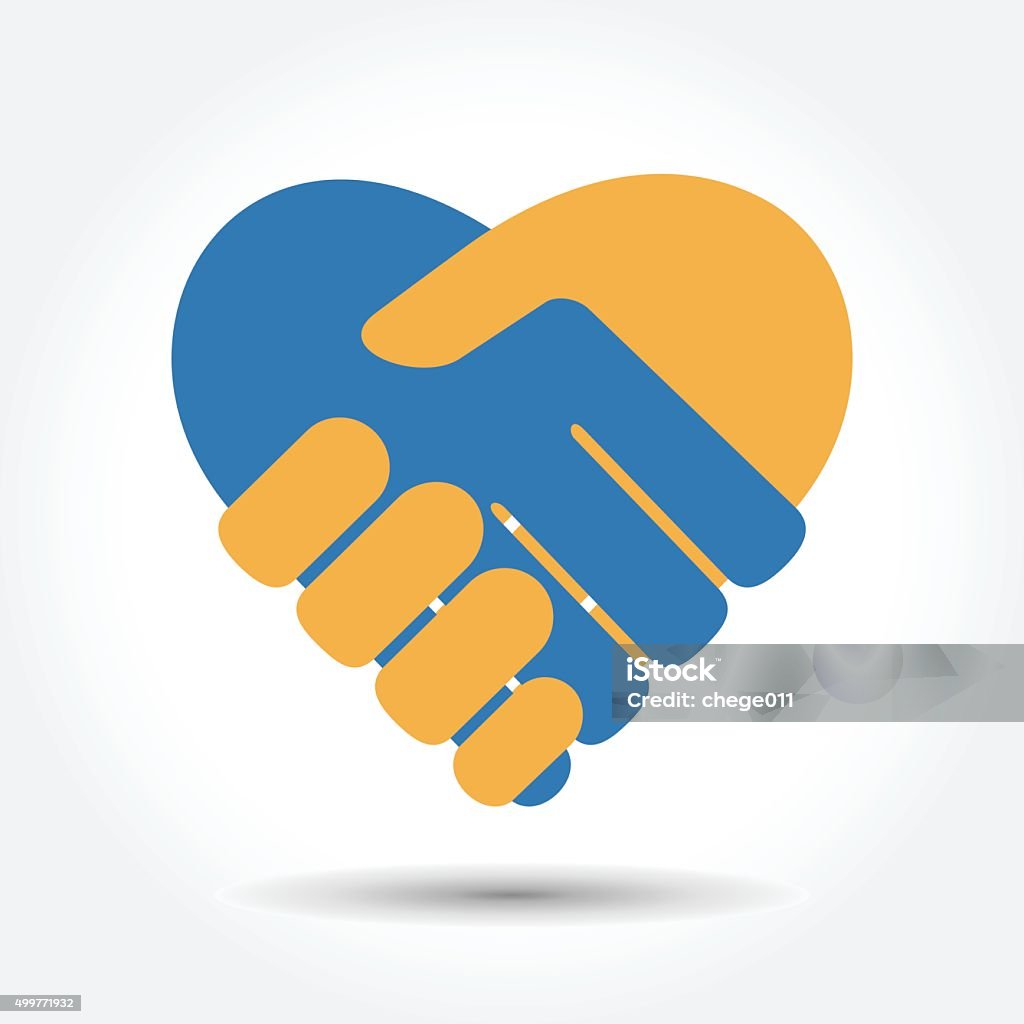 Handshake in the form of heart Handshake in the form of heart on a white background with a shadow Respect stock vector