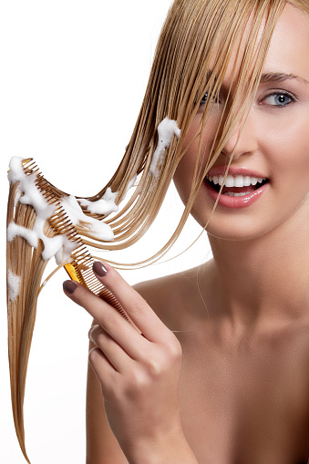 Beautiful Model Comb Wet Hair After Washing Stock Photo - Download Image  Now - Adult, Affectionate, Arts Culture and Entertainment - iStock