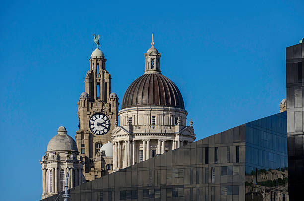 Liverpool Skyline Liverpool skyline featuring iconic buildings associated with the city liverpool england stock pictures, royalty-free photos & images