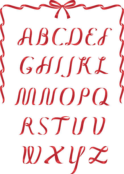 Red christmas satin ribbon alphabet vector art illustration