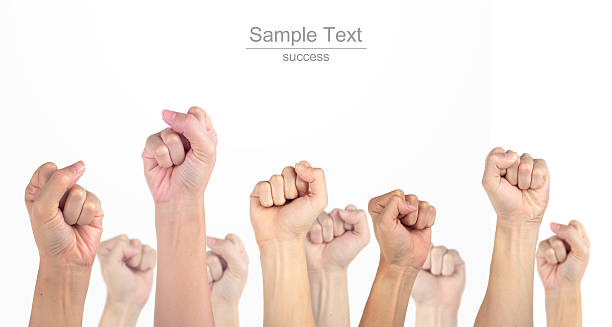 istock Many hands thumbs up isolated white background 499779038