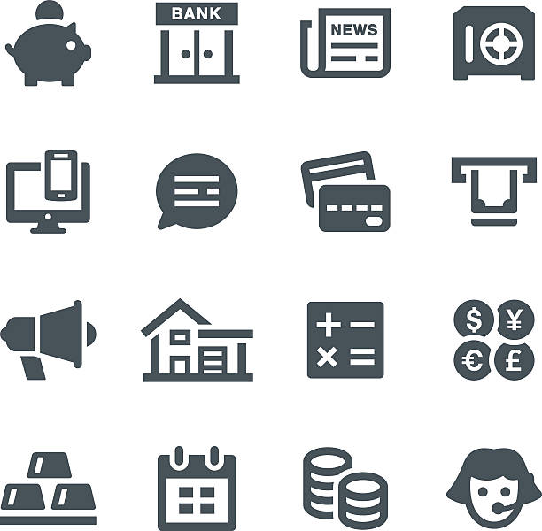 Banking Icons Banking, finance, bank, icon, icon set, business, bank, money box bank vault icon stock illustrations