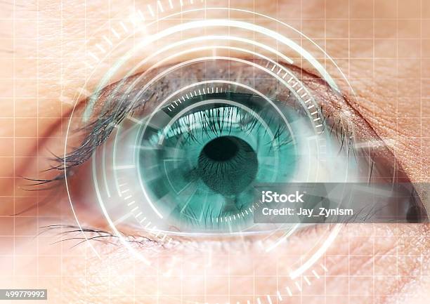 Women Eye Cataract Contact Lens Futuristic Digital Technolog Stock Photo - Download Image Now