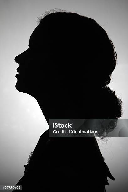 Black And White Silhouette Of A Woman Stock Photo - Download Image Now - In Silhouette, Women, One Woman Only