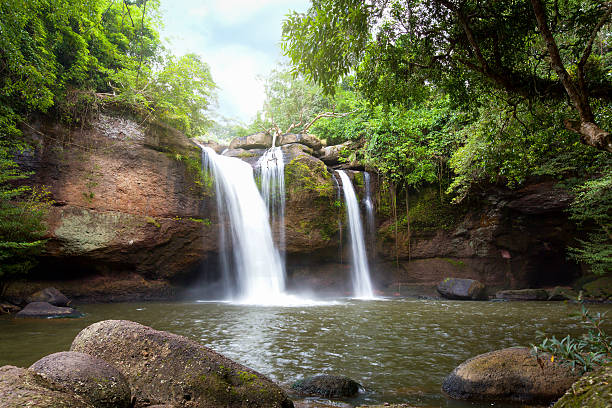 istock Natural water fall flare in the forest mountain. 499780576