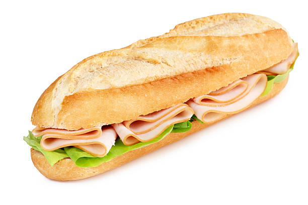 submarine with turkey breast and lettuce sandwich with turkey breast and lettuce isolated on white cold cuts meat photos stock pictures, royalty-free photos & images