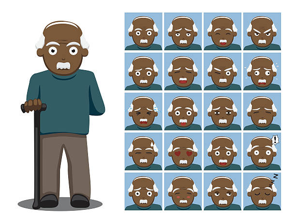 African American Grandpa Cartoon Emotion faces Vector Illustration Cartoon Emoticons EPS10 File Format clip art of a old man crying stock illustrations