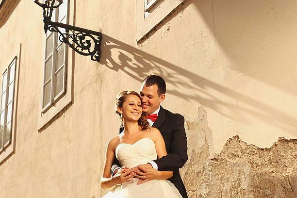 istock Bride and groom having fun in Prague 499785169