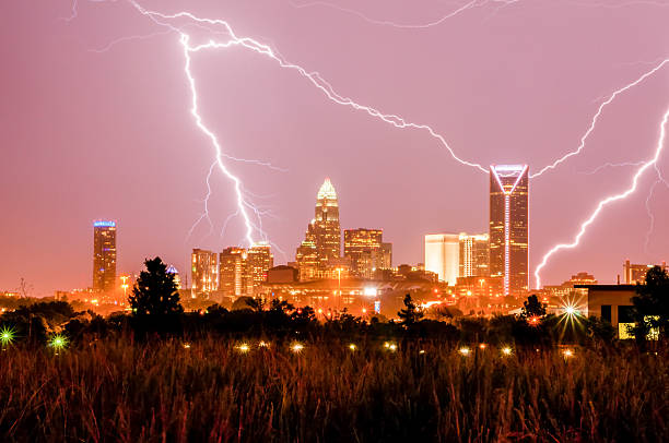 istock thunderstorm lightning strikes over charlotte city skyline in no 499785315
