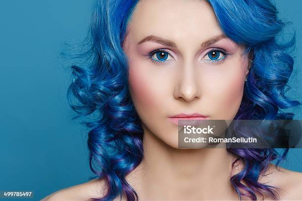 Hair Blue Woman Stock Photo - Download Image Now - Adult, Backgrounds, Beautiful People