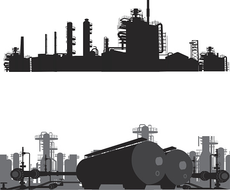 Vector illustration.Silhouette of an oil refinery