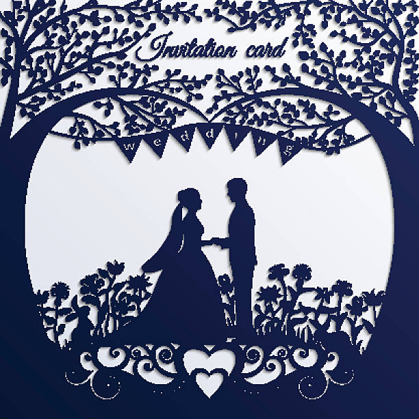 Wedding invitation card with silhouette bride and groom. Wedding invitation card with silhouette bride and groom. Applique background. Vector illustration. EPS10. wedding silhouettes stock illustrations