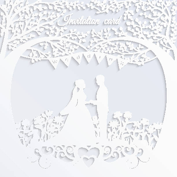 свадебные приглашения карты с силуэт невесты и жениха. - wedding invitation wedding greeting card heart shape stock illustrations