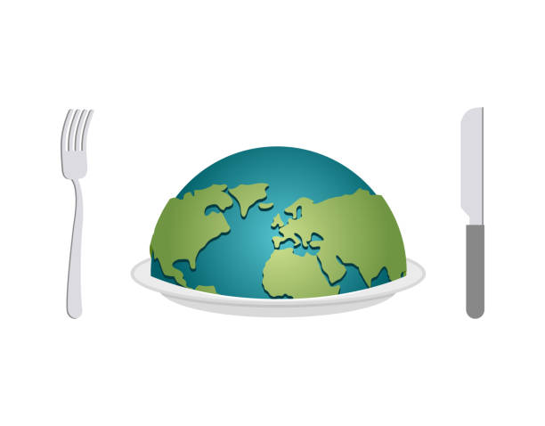 istock Earth on plate. Planet food. Cutlery: fork and knife. 499802856