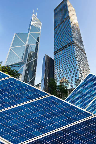 istock hongkong Bund skyline landmark ,Ecological energy renewable solar panel plant 499805577