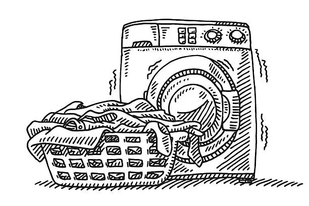 Vector illustration of Laundry Basket Washing Machine Drawing