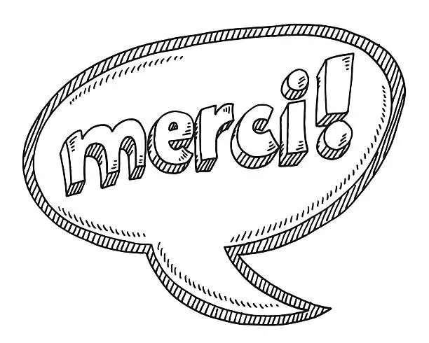 Vector illustration of Merci! Text Speech Bubble Drawing