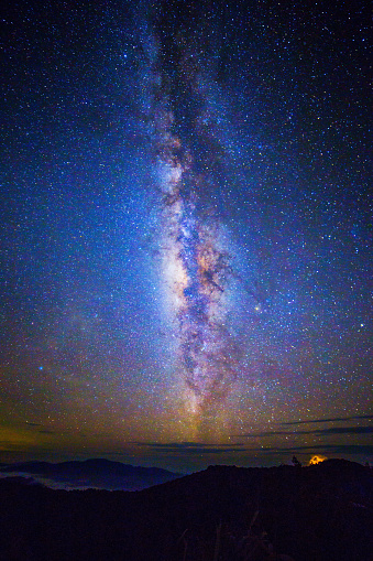 Wide field long exposure photo of the Milky Way.