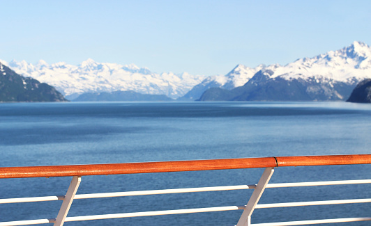 View of scenic alaska mountains from cruise ship