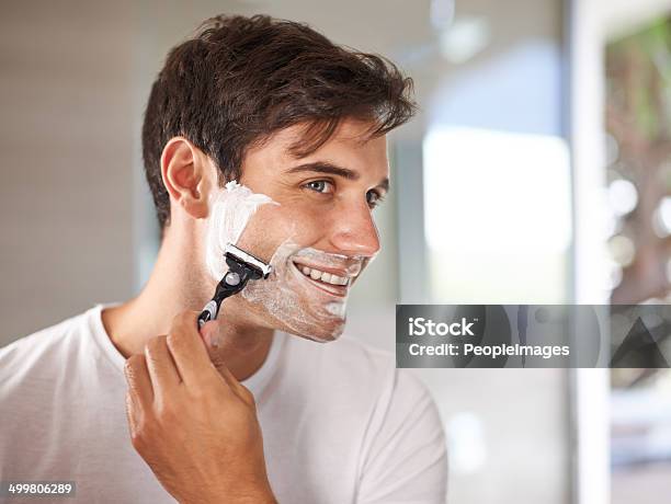 Enjoying His Morning Routine Stock Photo - Download Image Now - Shaving, Men, Only Men