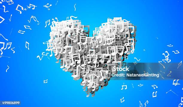 Любовь Синий Музыкальная Нота Частиц 3d — стоковые фотографии и другие картинки Петь - Петь, Любовь, Символ сердца