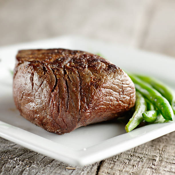 istock steak with green beans on plate 499807619